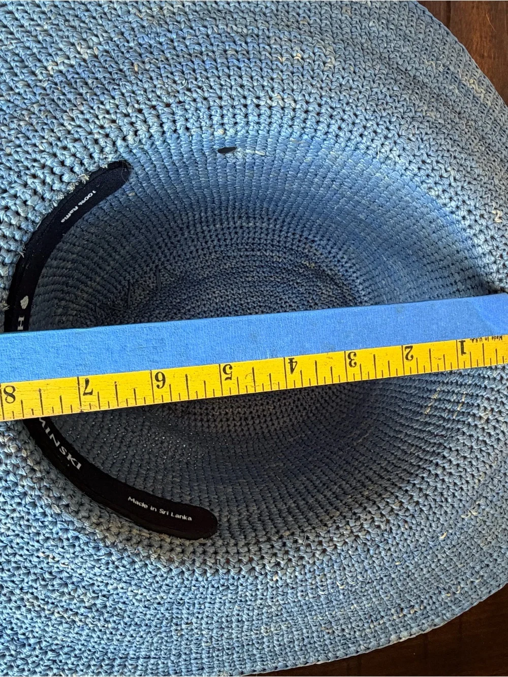 Helen Kaminski Stonewashed Blue 100% Raffia Crochet Fedora Sun Hat Wide Brim OS